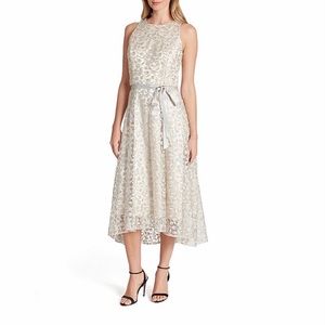 Tahari Sleeveless Taupe Floral Midi High Low A-Line Dress - Women's 8 NEW